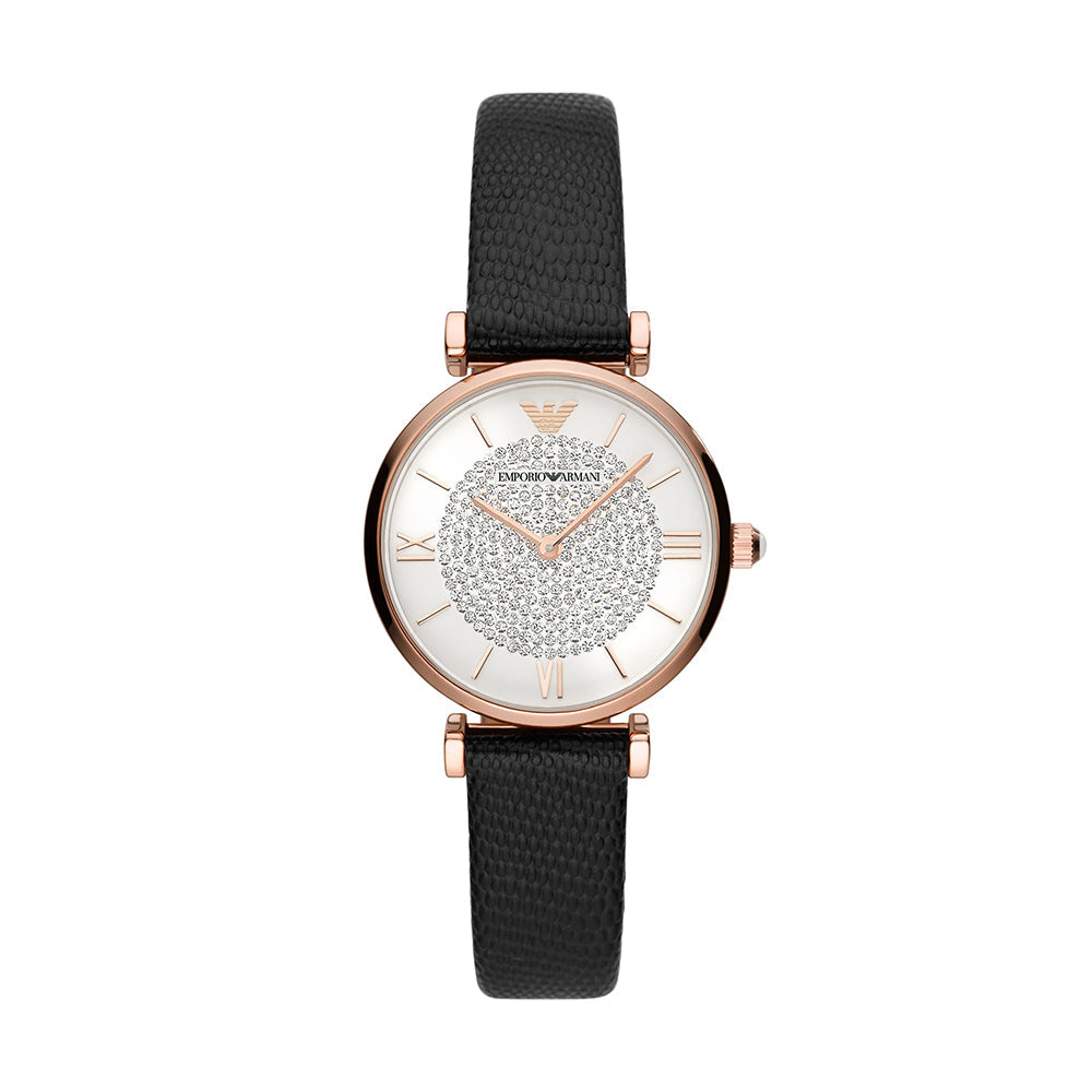 EMPORIO ARMANI ANALOG WATCH 0 JWL GP LEATHER STRAP