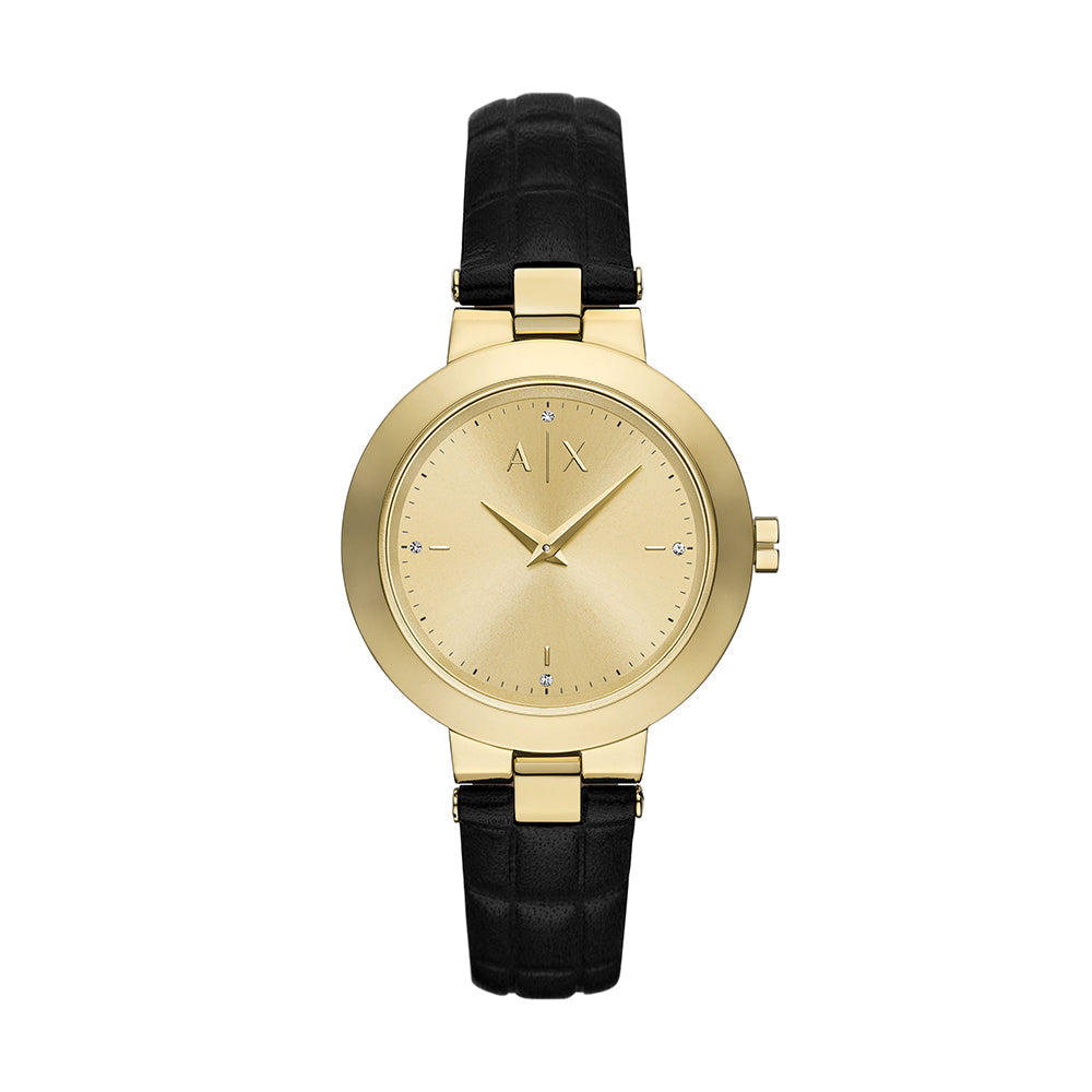 Armani Exchange Two-Hand Black Leather Watch