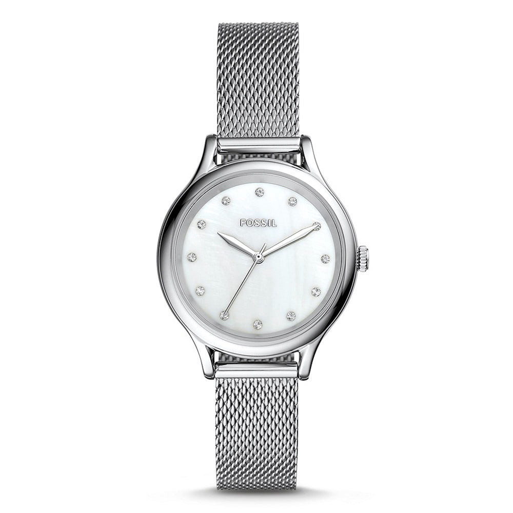 Fossil Mother of Pearl Analog Women's Watch Stainless Steel Metal Bracelet - BQ3390
