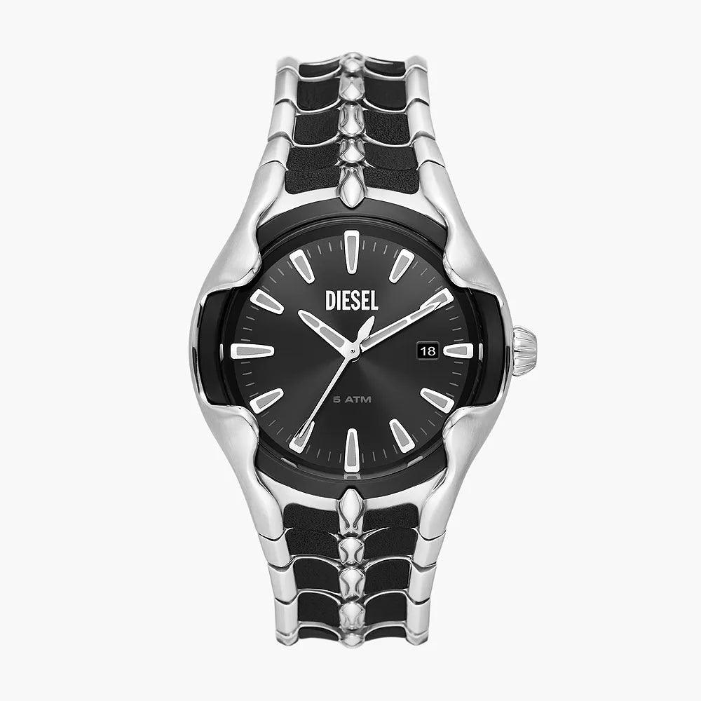 Diesel Limited Edition Vert Three-Hand Date Black Leather and Stainless Steel Watch