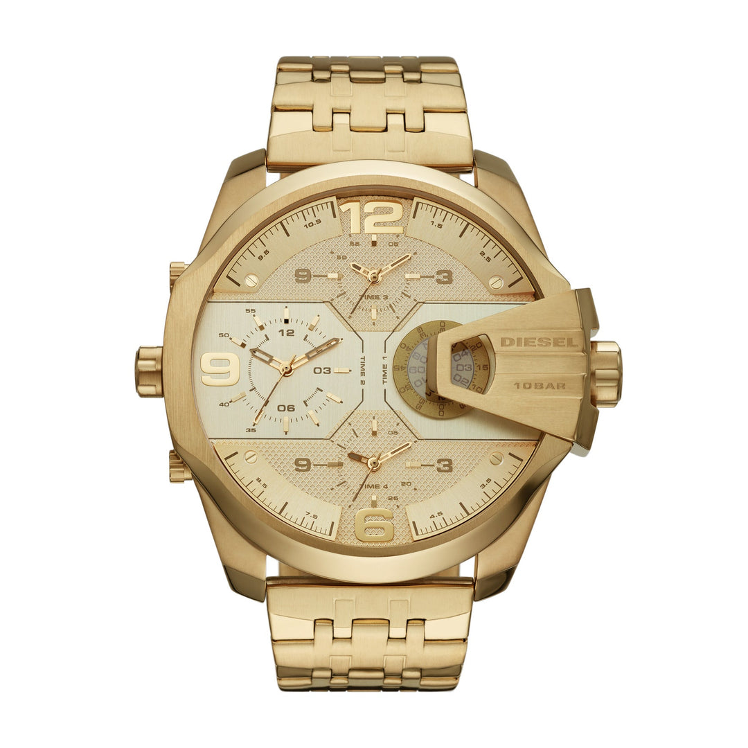 DIESEL UBER CHIEF MEN`S GOLD TONE STAINLESS MULTI TIME WATCH