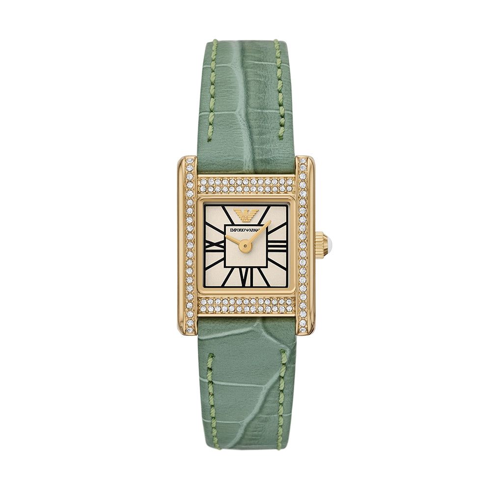 Emporio Armani Two-Hand Green Leather Watch
