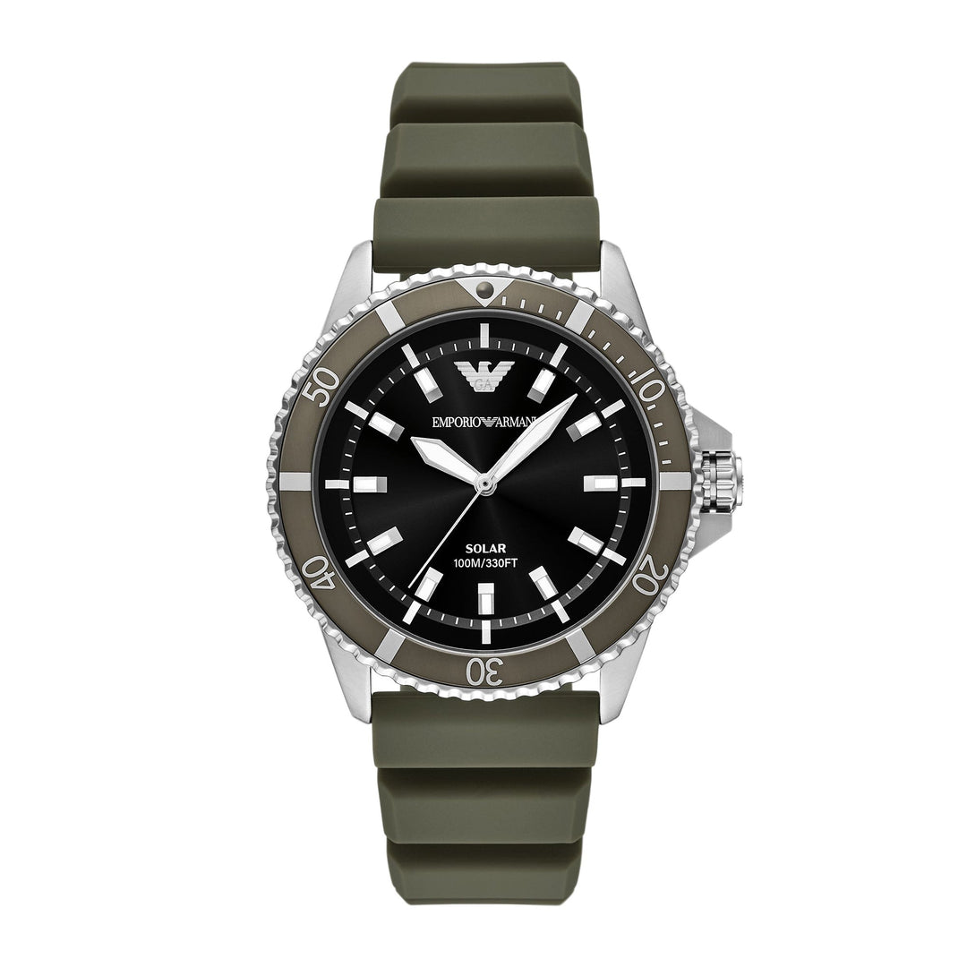 Emporio Armani Men's World Explorer Solar-Powered Three-Hand Green Silicone Watch