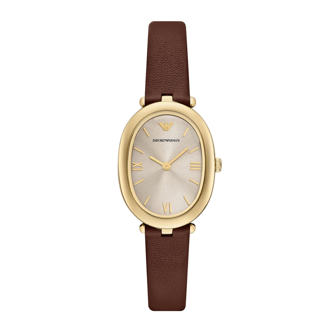 Emporio Armani Women's Two-Hand Brown Leather Watch