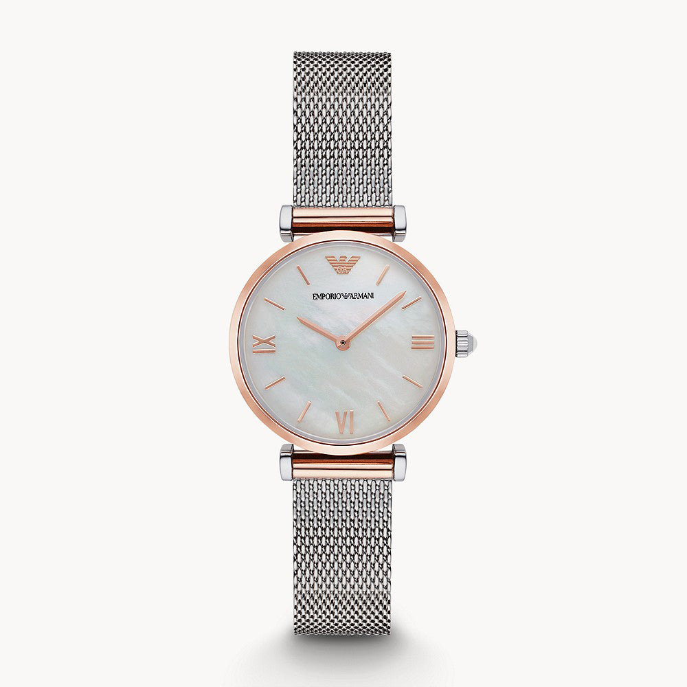 EMPORIO ARMANI SLIVER AND ROSE GOLD ARTIFICIAL MOP LADIES