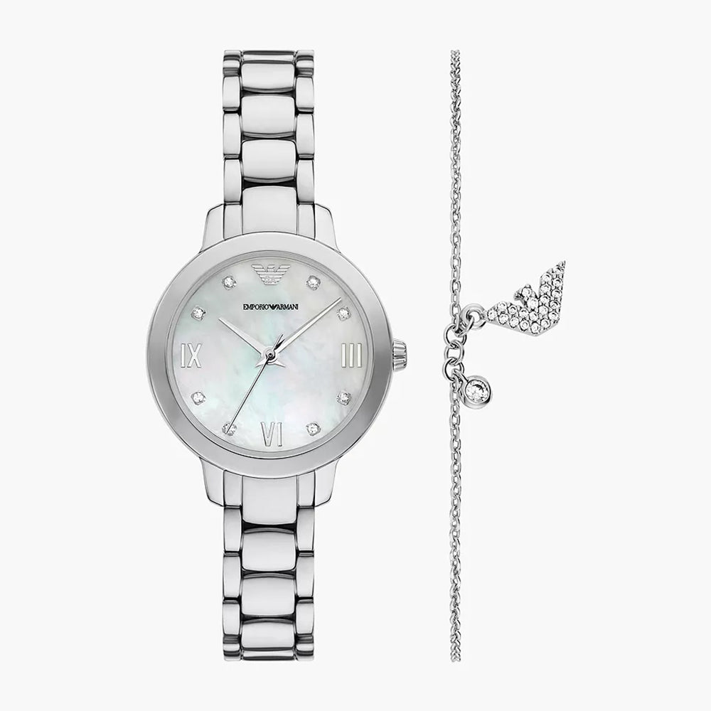 Emporio Armani Three-Hand Stainless Steel Watch and Bracelet Set