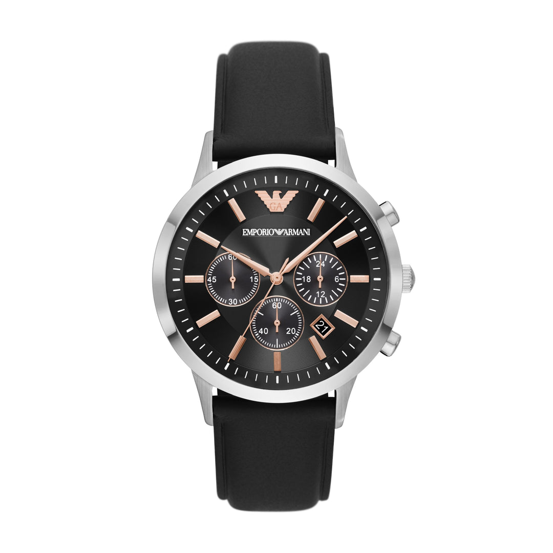 EMPORIO ARMANI ANALOG WATCH 0 JWL SS LEATHER STRAP