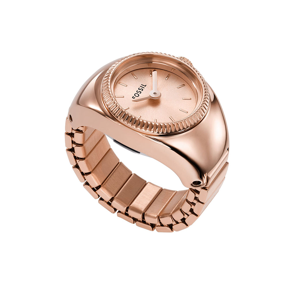 Fossil Watch Ring Two-Hand Rose Gold-Tone Stainless Steel