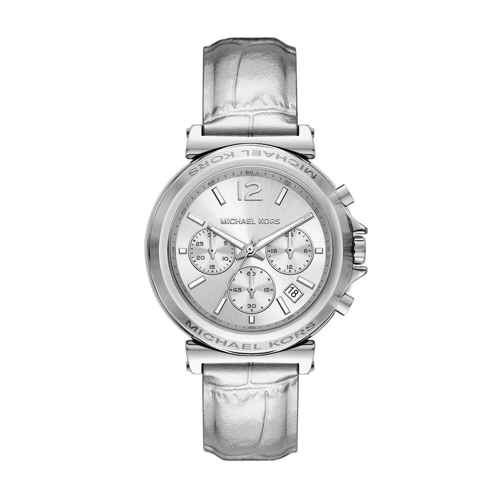 Michael Kors Maren Chronograph Silver Leather Watch