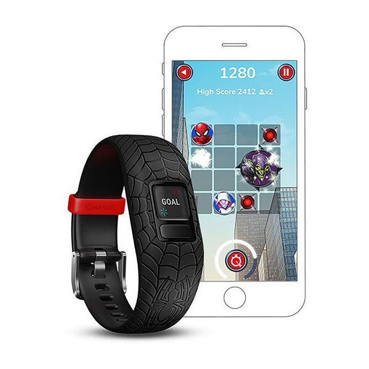 Garmin Vivofit Jr. 2 Silicone Black Spiderman Strap Full Color Display Dial Watch - 010-01909-17