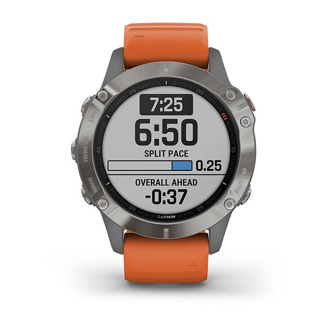 Garmin Fenix 6 Silicone Orange Strap Full Color Display Dial Watch - 010-02158-14
