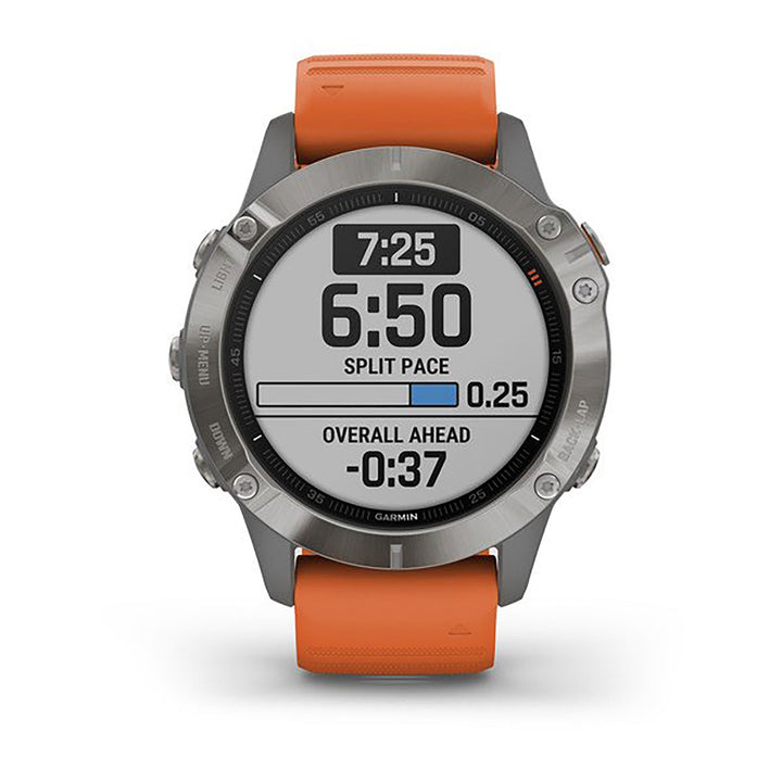 Garmin Fenix 6 Silicone Orange Strap Full Color Display Dial Watch - 010-02158-14