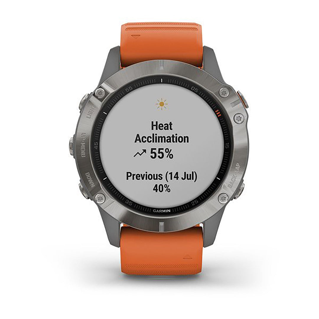 Garmin Fenix 6 Silicone Orange Strap Full Color Display Dial Watch - 010-02158-14