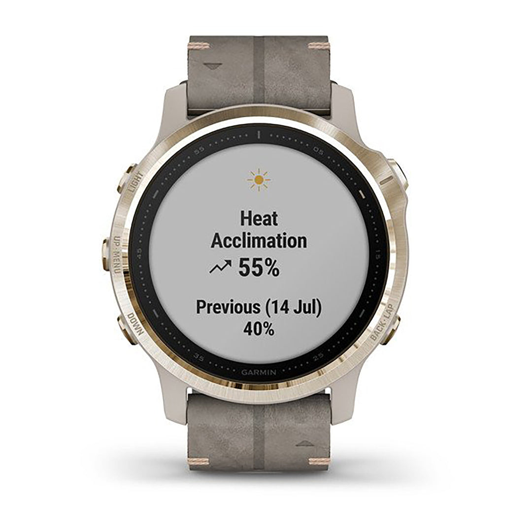 Garmin Fenix 6S Leather Gray Strap Full Color Display Dial Watch - 010-02159-40