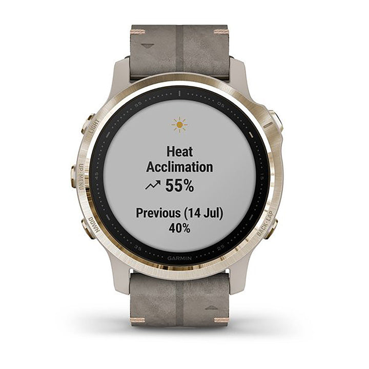 Garmin Fenix 6S Leather Gray Strap Full Color Display Dial Watch - 010-02159-40