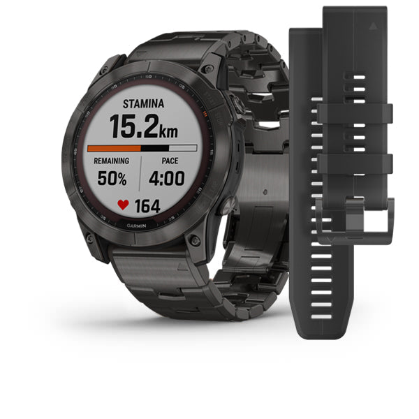 Garmin Fenix 7X Sapphire Solar Carbon Grey DLC Vented Titanium Band Full Display Watch - 010-02541-27
