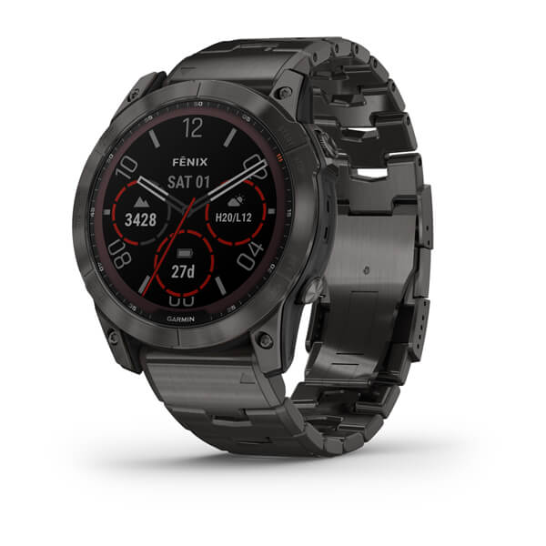 Garmin Fenix 7X Sapphire Solar Carbon Grey DLC Vented Titanium Band Full Display Watch - 010-02541-27