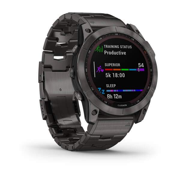 Garmin Fenix 7X Sapphire Solar Carbon Grey DLC Vented Titanium Band Full Display Watch - 010-02541-27
