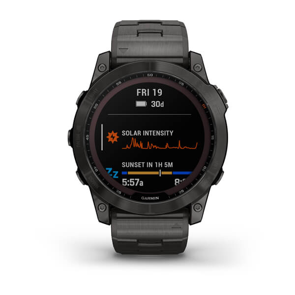 Garmin Fenix 7X Sapphire Solar Carbon Grey DLC Vented Titanium Band Full Display Watch - 010-02541-27