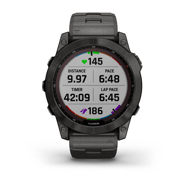 Garmin Fenix 7X Sapphire Solar Carbon Grey DLC Vented Titanium Band Full Display Watch - 010-02541-27