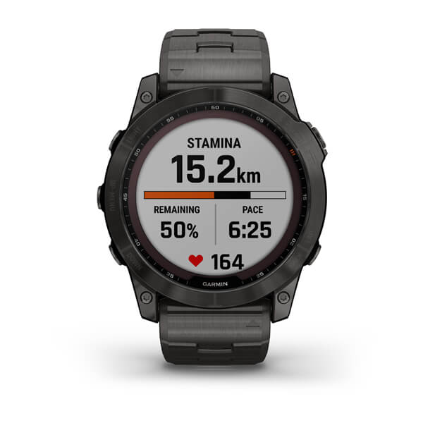 Garmin Fenix 7X Sapphire Solar Carbon Grey DLC Vented Titanium Band Full Display Watch - 010-02541-27
