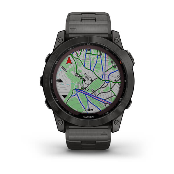 Garmin Fenix 7X Sapphire Solar Carbon Grey DLC Vented Titanium Band Full Display Watch - 010-02541-27