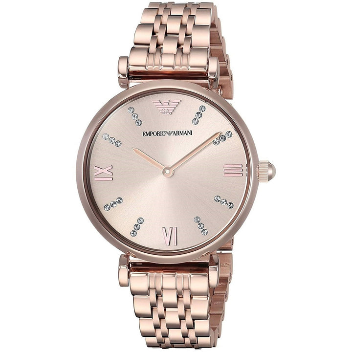 Emporio Armani Gianni T-Bar Crystal Rose Dial Rose Gold-Tone Women&