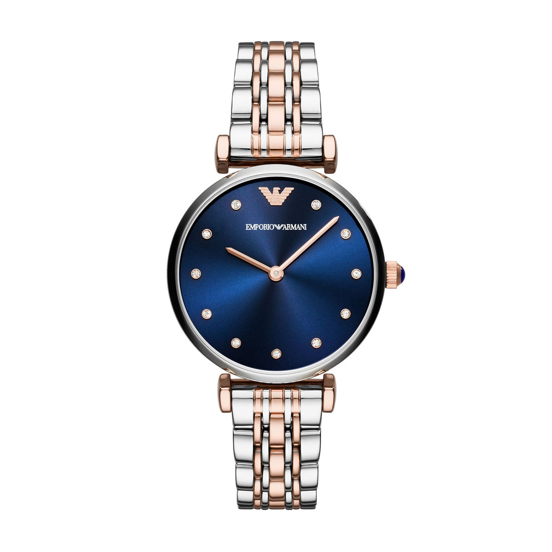 Emporio Armani Gianni T-Bar Crystal Blue Dial Two-Tone Women&