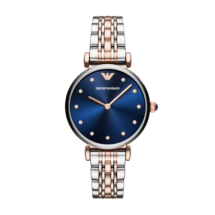 Emporio Armani Gianni T-Bar Crystal Blue Dial Two-Tone Women&
