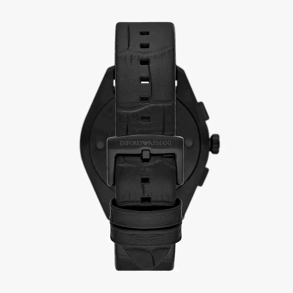 EMPORIO ARMANI CHRONOGRAPH BLACK LEATHER WATCH
