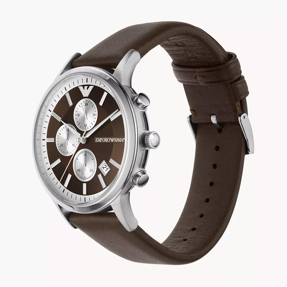 EMPORIO ARMANI CHRONOGRAPH BROWN LEATHER WATCH