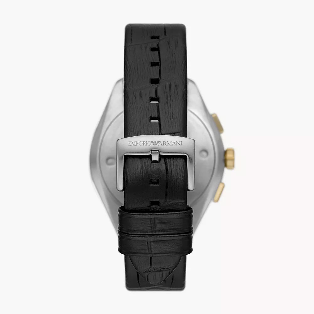 Emporio Armani Chronograph Black Leather Watch for Men