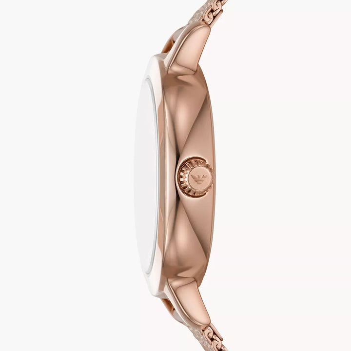 EMPORIO ARMANI THREE-HAND ROSE GOLD-TONE STAINLESS STEEL MESH WATCH