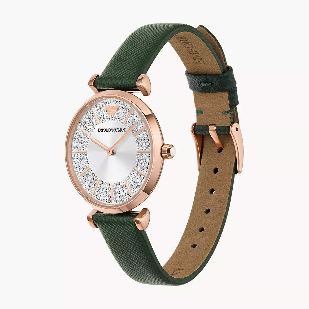 EMPORIO ARMANI TWO-HAND TAUPE LEATHER WATCH