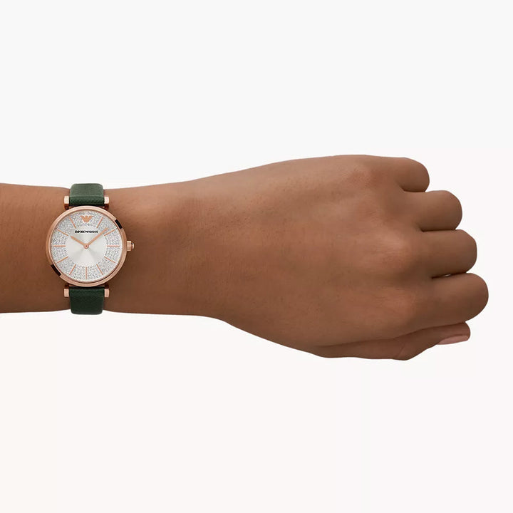 EMPORIO ARMANI TWO-HAND TAUPE LEATHER WATCH