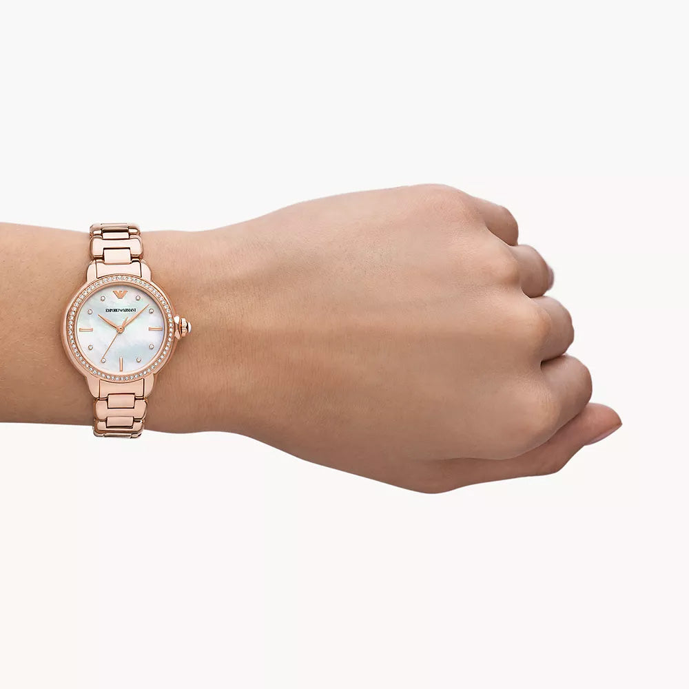 EMPORIO ARMANI THREE-HAND ROSE GOLD-TONE STAINLESS STEEL WATCH
