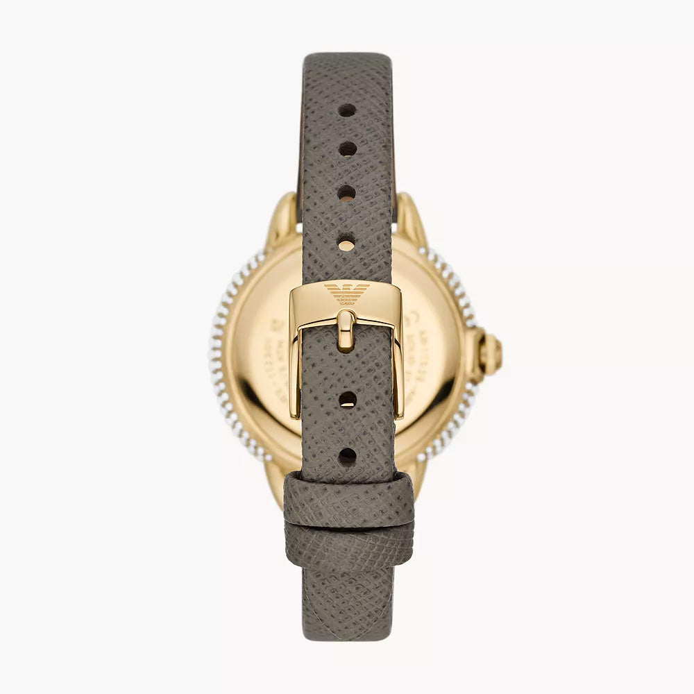 EMPORIO ARMANI THREE-HAND TAUPE LEATHER WATCH