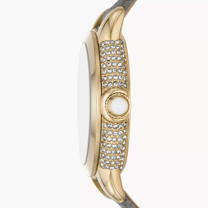 EMPORIO ARMANI THREE-HAND TAUPE LEATHER WATCH