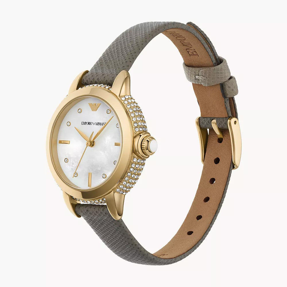 EMPORIO ARMANI THREE-HAND TAUPE LEATHER WATCH