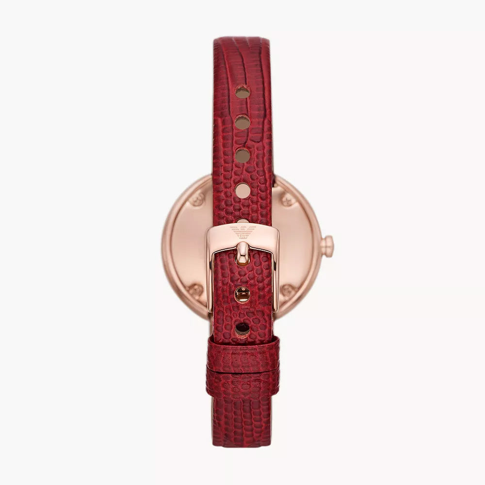EMPORIO ARMANI TWO-HAND RED LEATHER WATCH