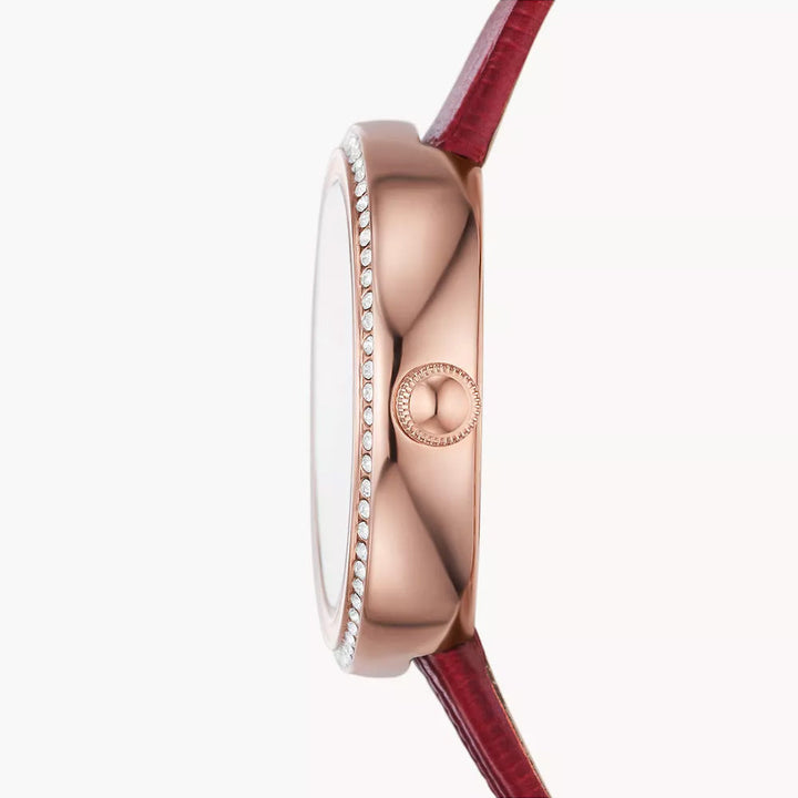 EMPORIO ARMANI TWO-HAND RED LEATHER WATCH