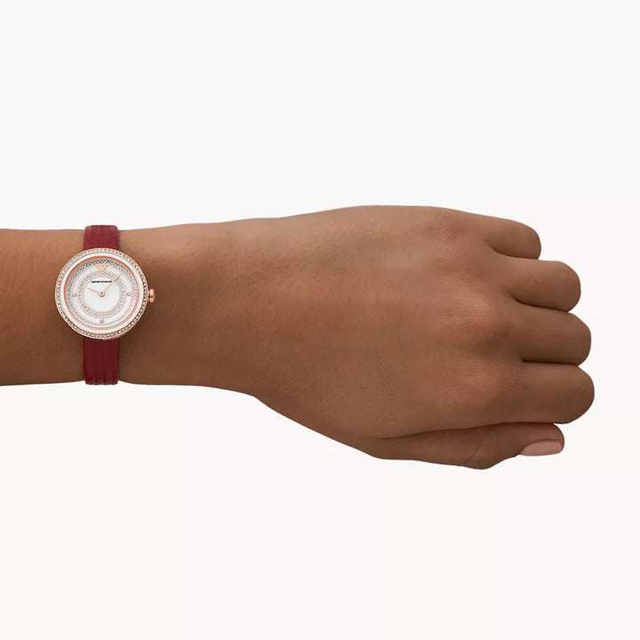 EMPORIO ARMANI TWO-HAND RED LEATHER WATCH