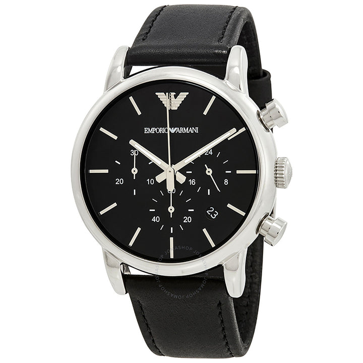 Emporio Armani Luigi Chronograph Black Dial Black Leather Men&