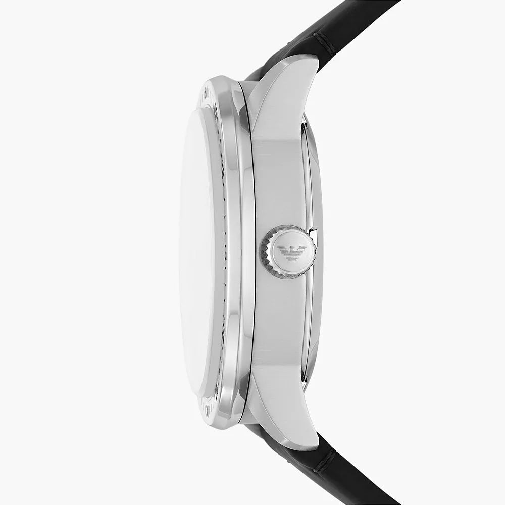 EMPORIO ARMANI AUTOMATIC BLACK LEATHER WATCH