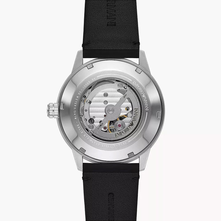 EMPORIO ARMANI AUTOMATIC BLACK LEATHER WATCH