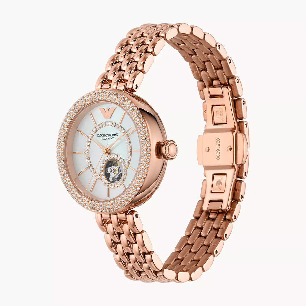 EMPORIO ARMANI AUTOMATIC ROSE GOLD STAINLESS STEEL WATCH