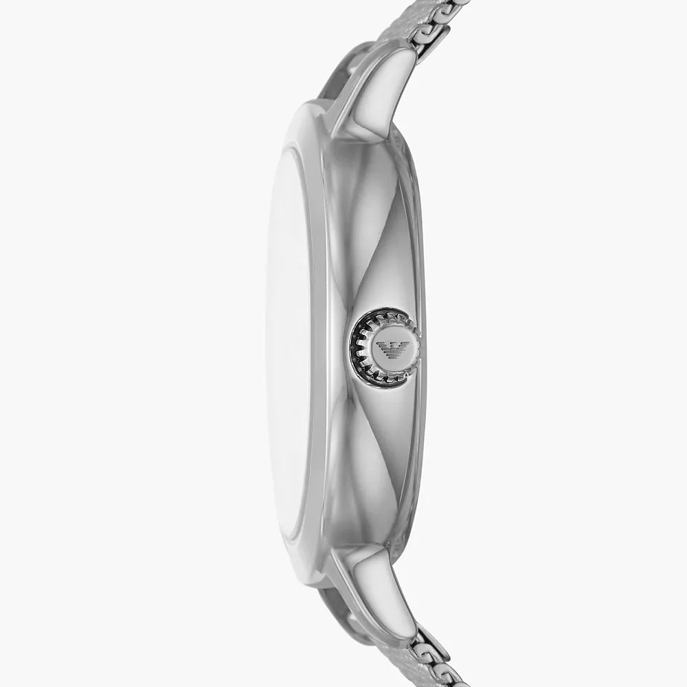 EMPORIO ARMANI SET WITH THREE-HAND STAINLESS STEEL MESH WATCH AND EARINGS