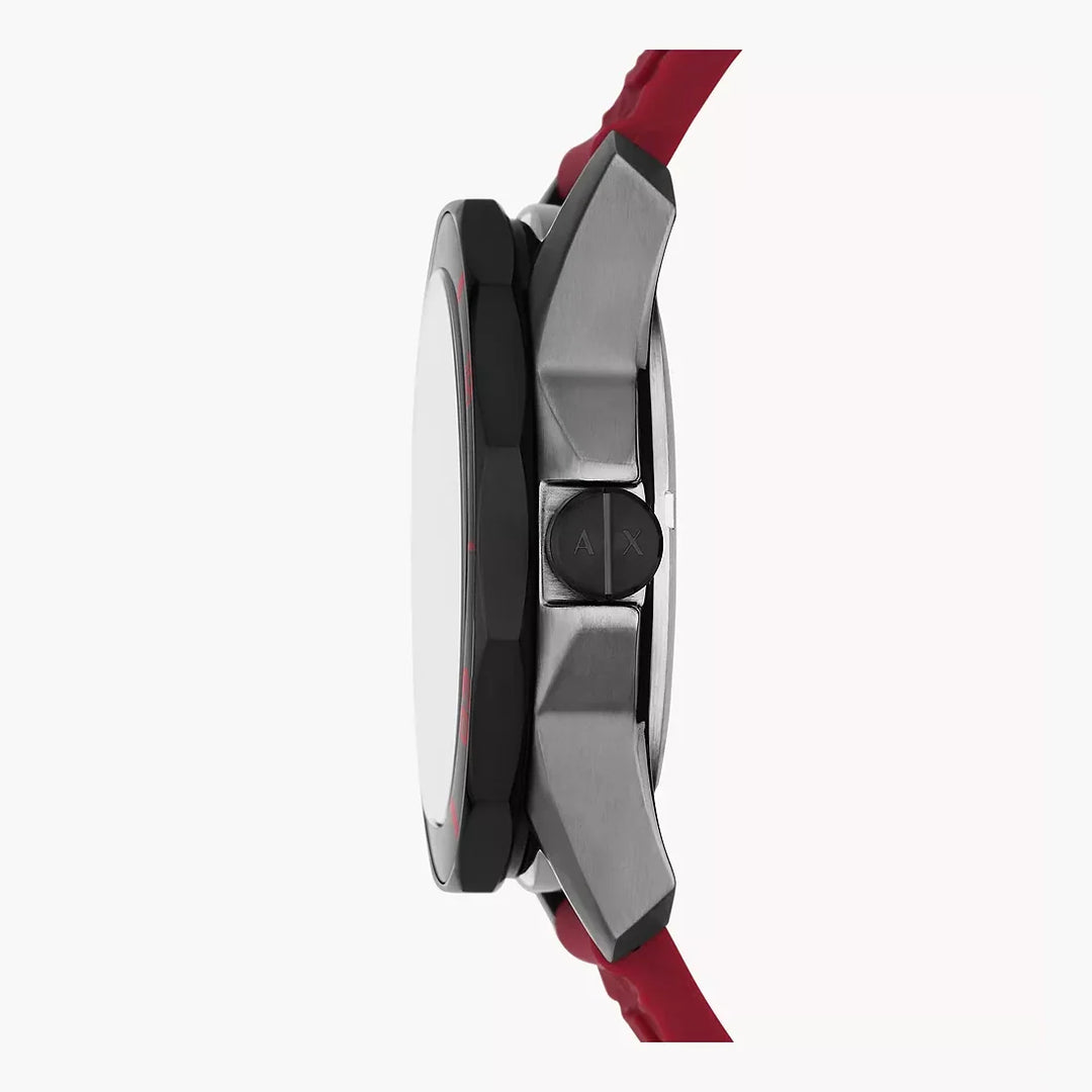 Armani Exchange Three-Hand Date Black Silicone Watch
