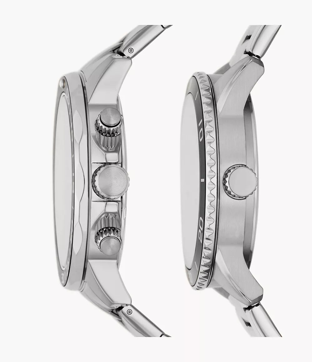 Fossil Bannon Silver Stainless Steel Couple Set Watch - BQ2753SET