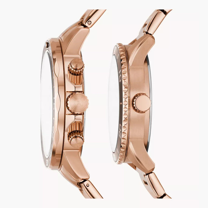 Fossil Bannon Couple Rose Gold Stainless Steel Watches